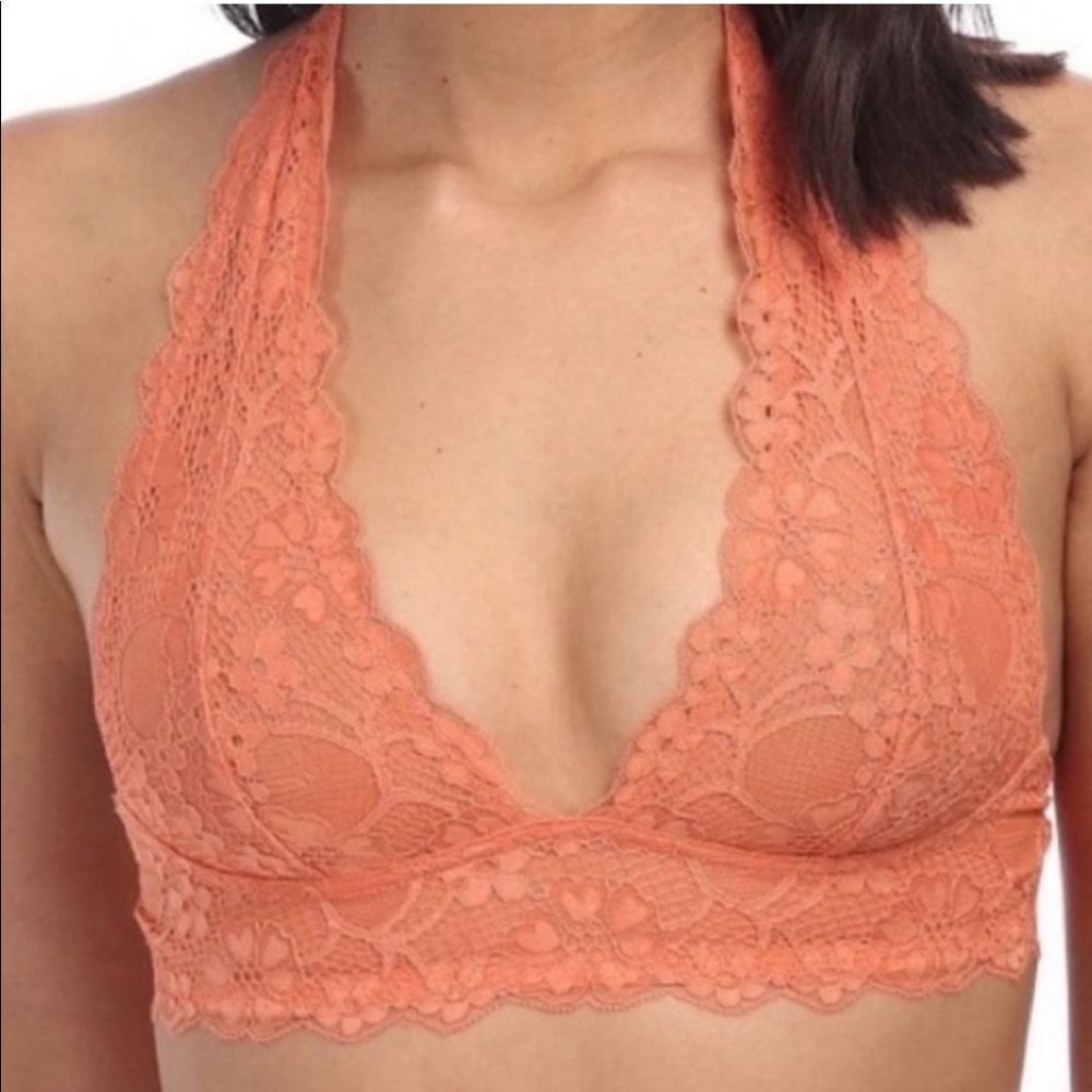 NWT Free People Galloon Lace Halter Bra Light Orange Small
